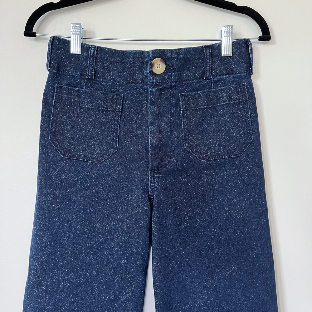 Anthropologie Maeve Collette Sparkle Denim Wide Leg Cropped Pants Womens 26 - Picture 4 of 16